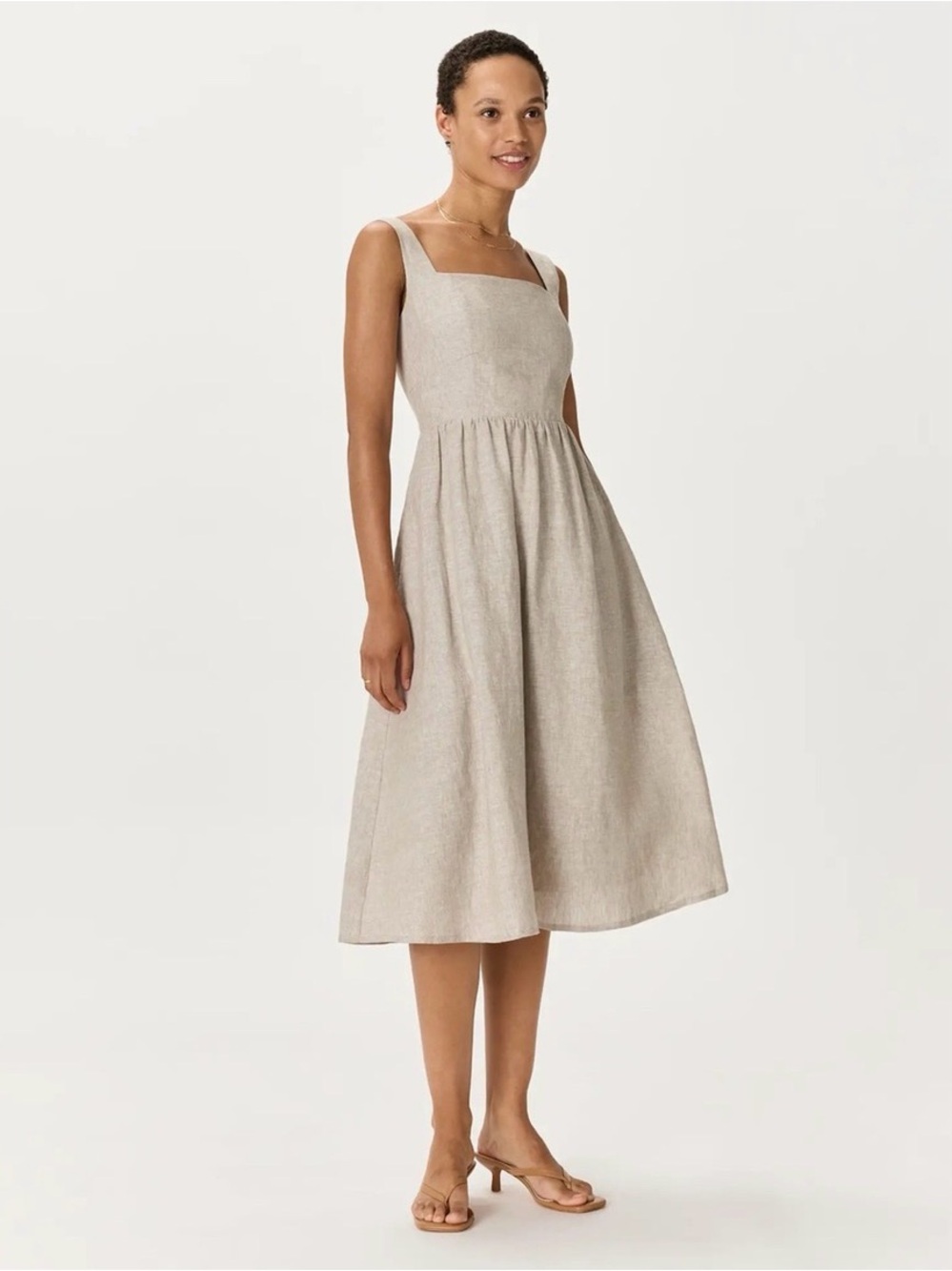 Quince 100% European Linen Fit & Flair Midi Dress in Flax, XS